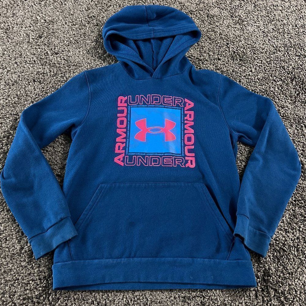 Under Armour Hoodie Cold Gear Youth Large Blue Pullover Long Sleeve Sweatshirt